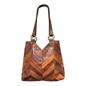 Lucky Brand Vintage Mixed Leather Chevron Shoulder Bag. BP 4